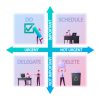 Characters at Huge Eisenhower Matrix. Time Management Plan Scheme. Diagram with Deadline Organization and Project Process Efficient Control, To Do List Schedule. Cartoon People Vector Illustration