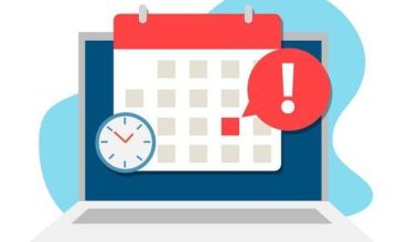 Illustration of a laptop showing a calendar and a notification bubble.